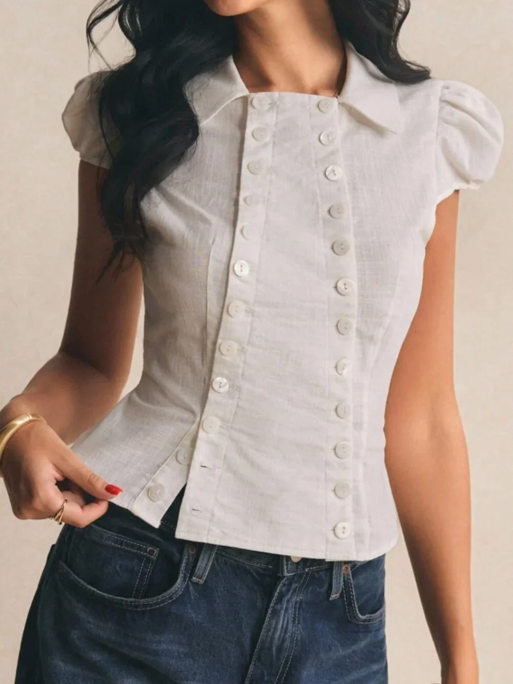 White Casual Women's Elegant Cotton Peplum Blouse